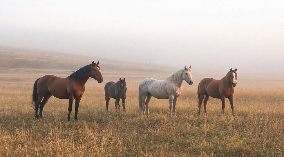 Four Grazing Horses