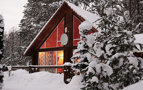 Mountain cabin in winter
