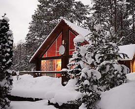 Mountain cabin in winter