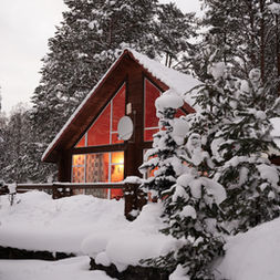 Mountain cabin in winter