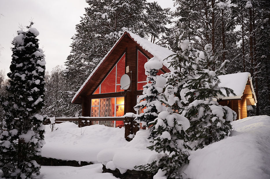Mountain cabin in winter