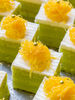 Pandan Cake topped with golden threads