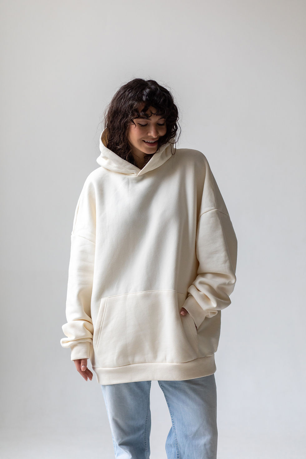 Woman in Beige Hoodie