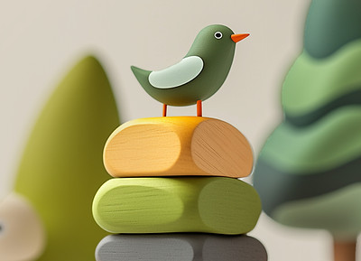 カラフルな木製の鳥のおもちゃ