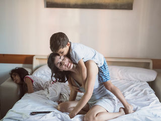 Mom and children starting their morning