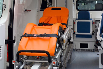 ambulance interior with wheel-litter, view from behind