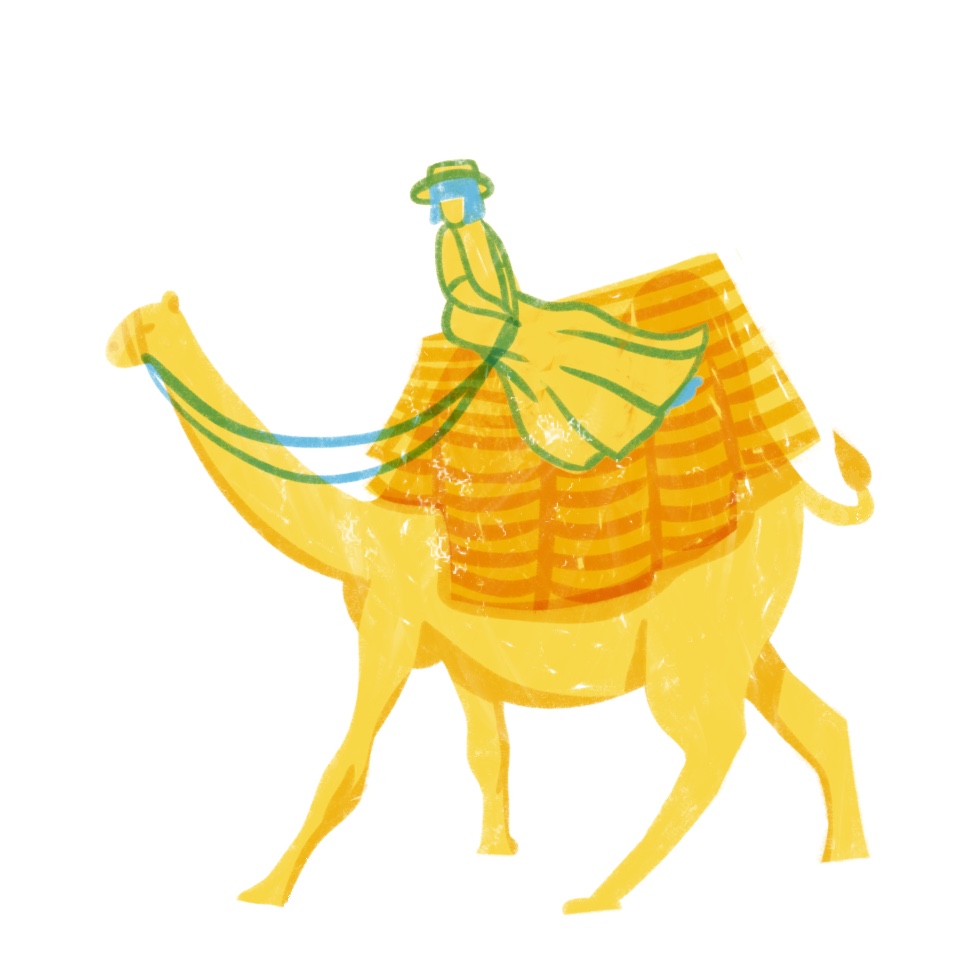 illustration of camel trekking as an activity to do in Erg chebbi sahara in morocco
