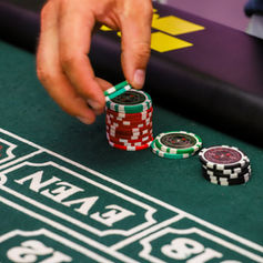 Chips at a card table in a casino