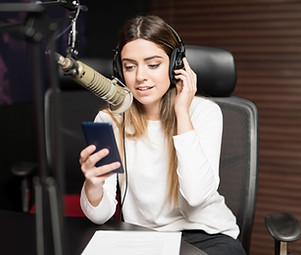 A Young woman in a recording studio