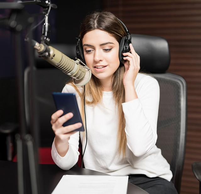 A Young woman in a recording studio