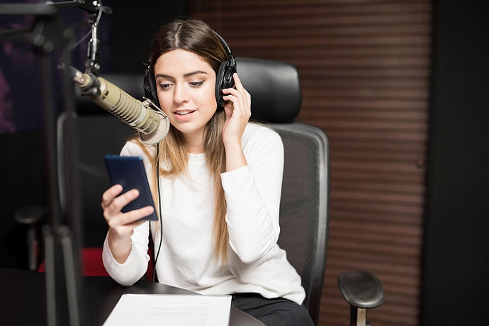 A Young woman in a recording studio