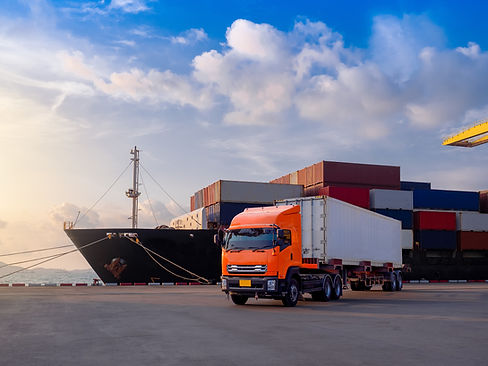 The container vessel during discharging at an industrial port