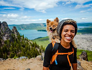Woman and Dog on Hike
