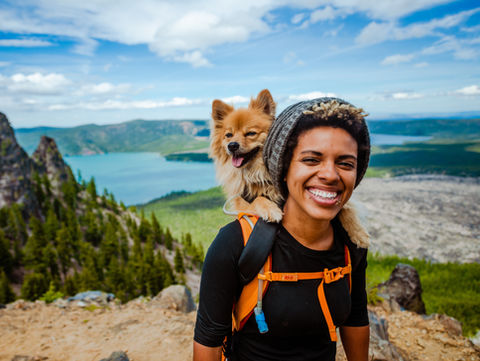 Woman and Dog on Hike