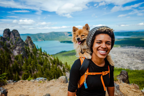 Woman and Dog on Hike