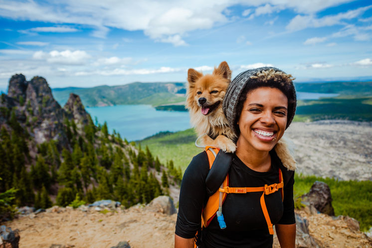 Woman and Dog on Hike
