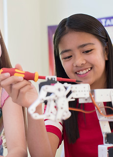 Girls Building Robot