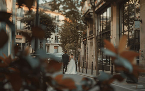 Bride and groom walking