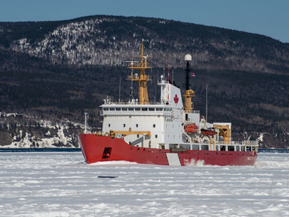 Marine ship in icy waters with critical components requiring corrosion-resistant hard chrome plating and surface protection.