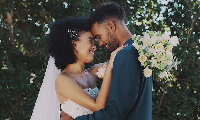 Wedding couple embracing