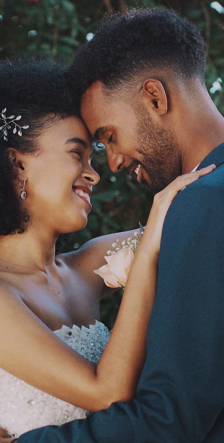 Wedding couple embracing