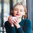 Femme, à, café