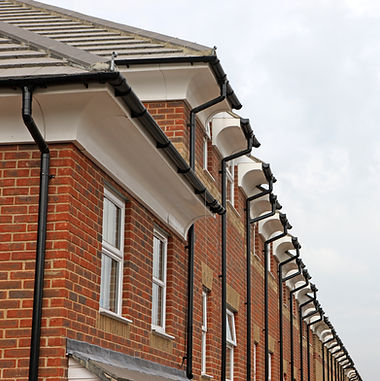 Rain gutters on rooftops