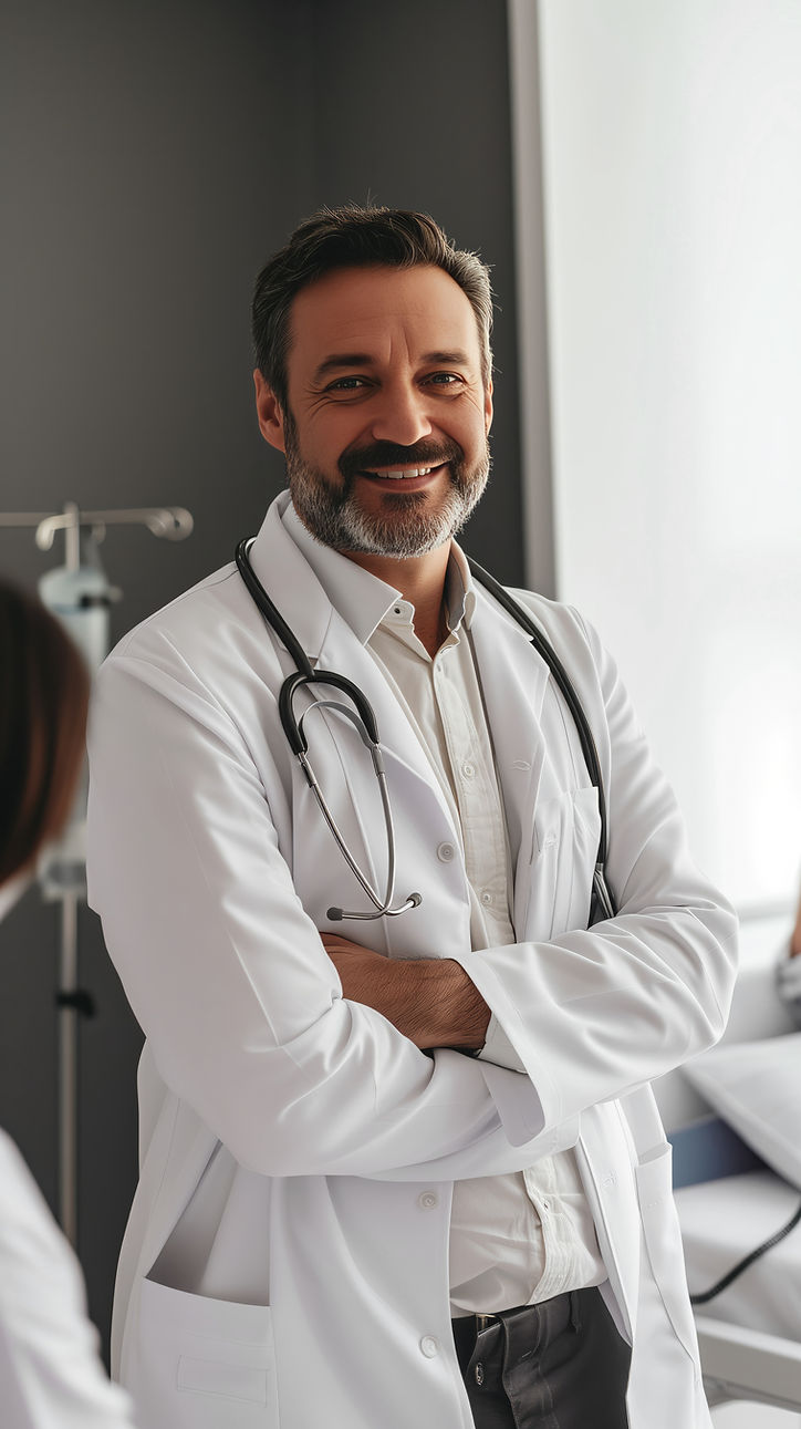 Sonriente hombre médico