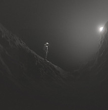 Astronaute dans un cratère
