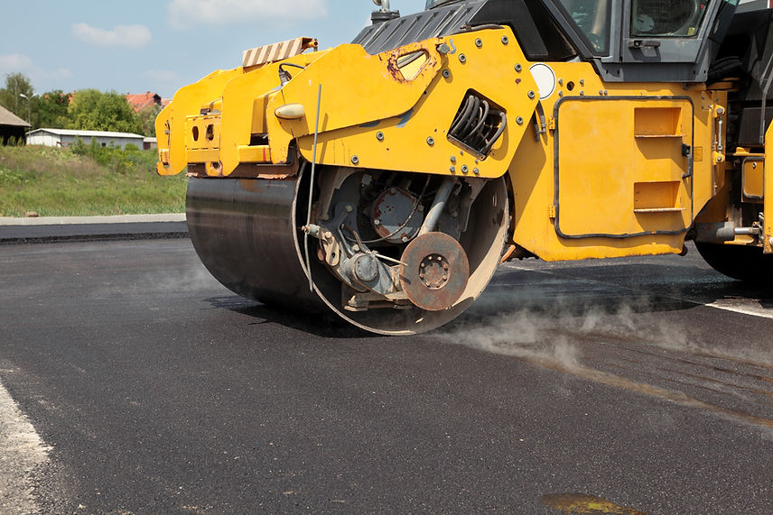 Road roller at a road construction site
