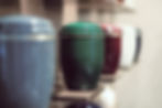 Funeral urns aligned