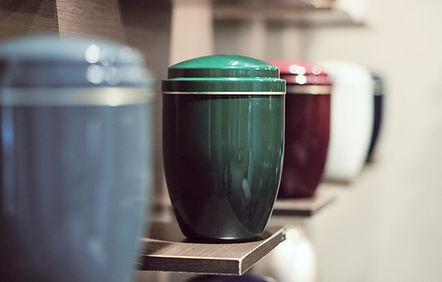 Funeral urns aligned