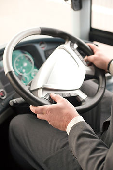 Hands gripping a steering wheel