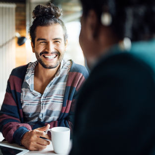 man smiling happily