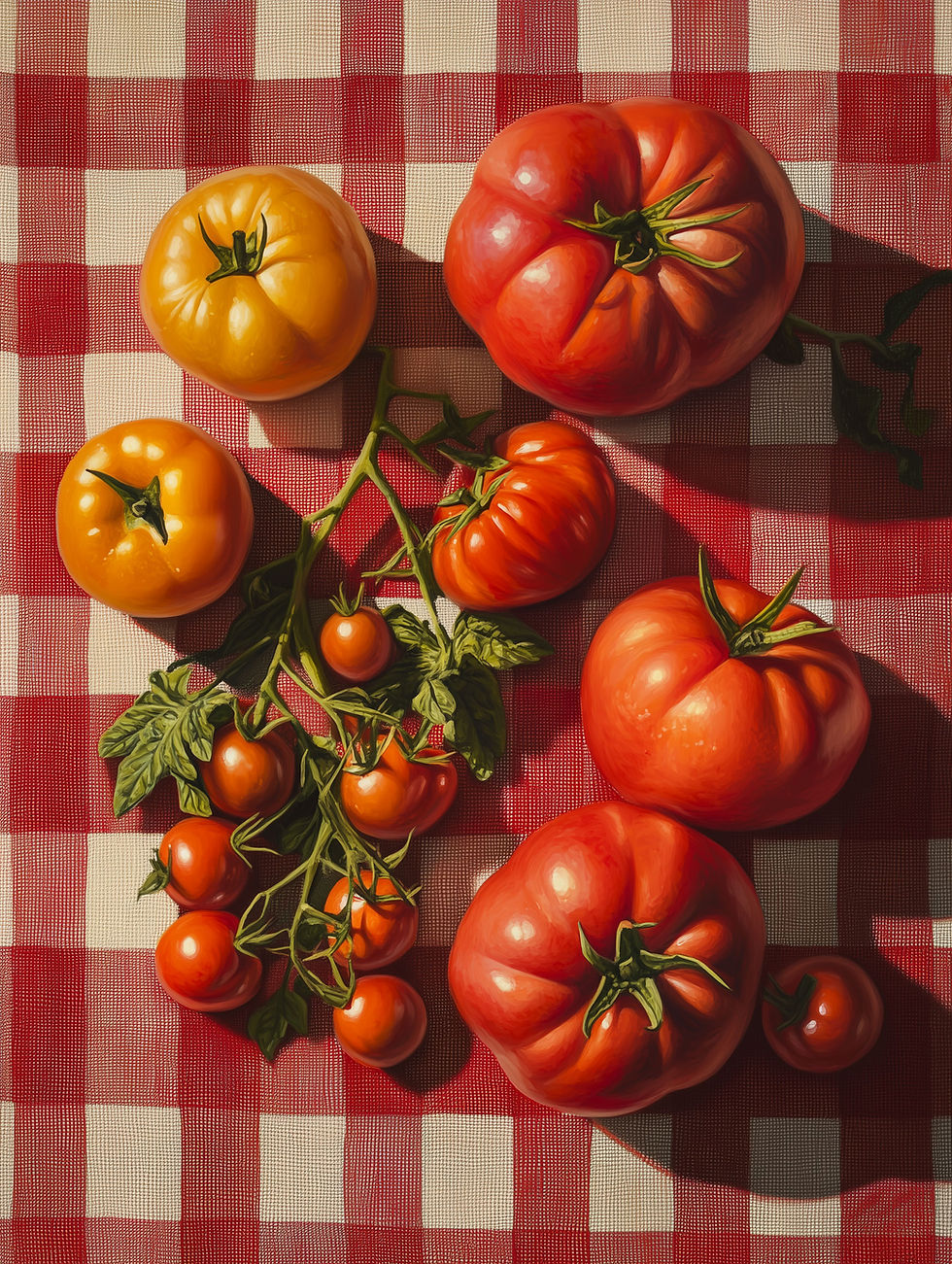 Tomaten auf karierter Tischdecke