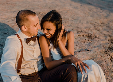 Couple smiling outdoors