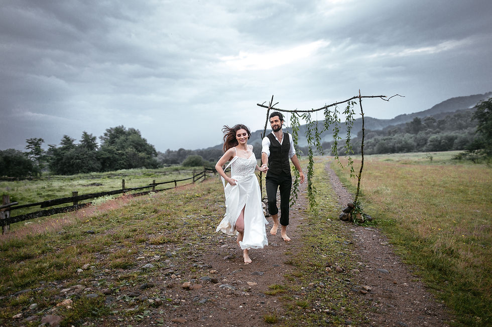 Couple running outdoors