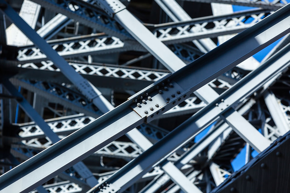 Close-up of structural steel framework beams for steel fabrication services in Castle Douglas