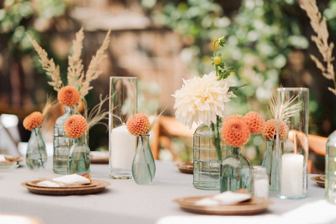 Wedding Table Setup Orange Dahlias Floral Arrangement Lifestyle Design Handcrafted Lifestyle Blog Space Design Spotify Podcast Apple Podcasts