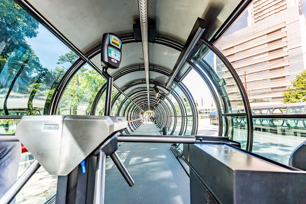 Bus station with turnstile access