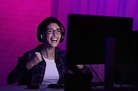 Young woman wins at videogame