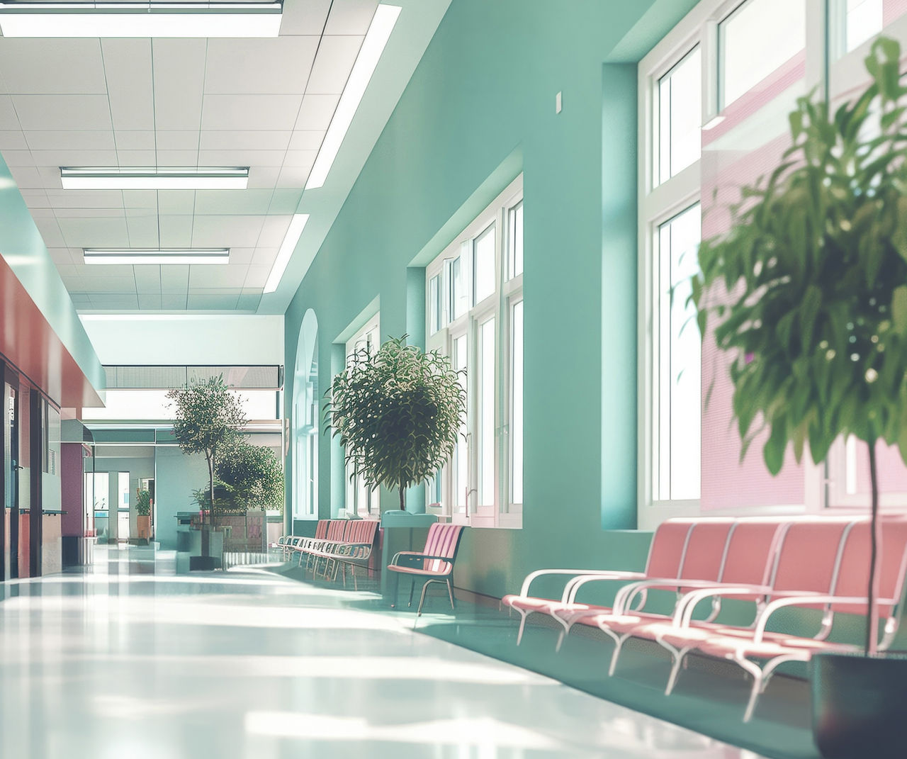 Modern hospital hallway