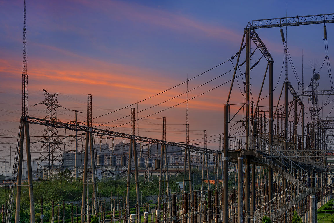 High Voltage electric substation with transformers