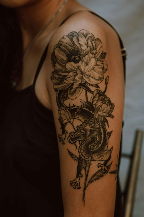 Dragon Flower Tattoo