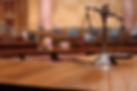 Symbol of law and justice in the empty courtroom, law and justice concept