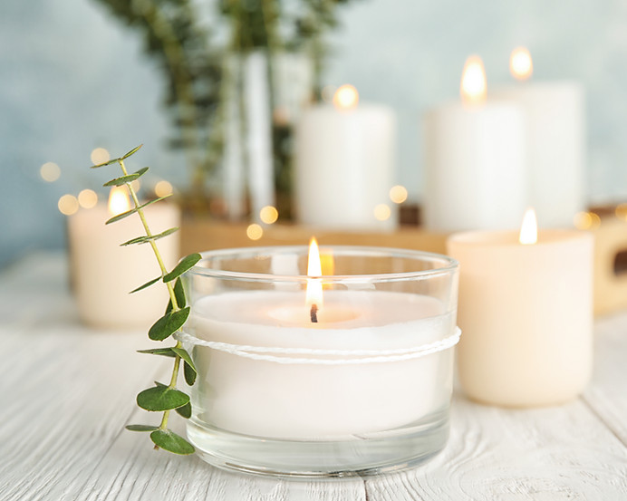 lit candles in a peaceful spa-like setting