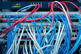 A network server with blue cables
