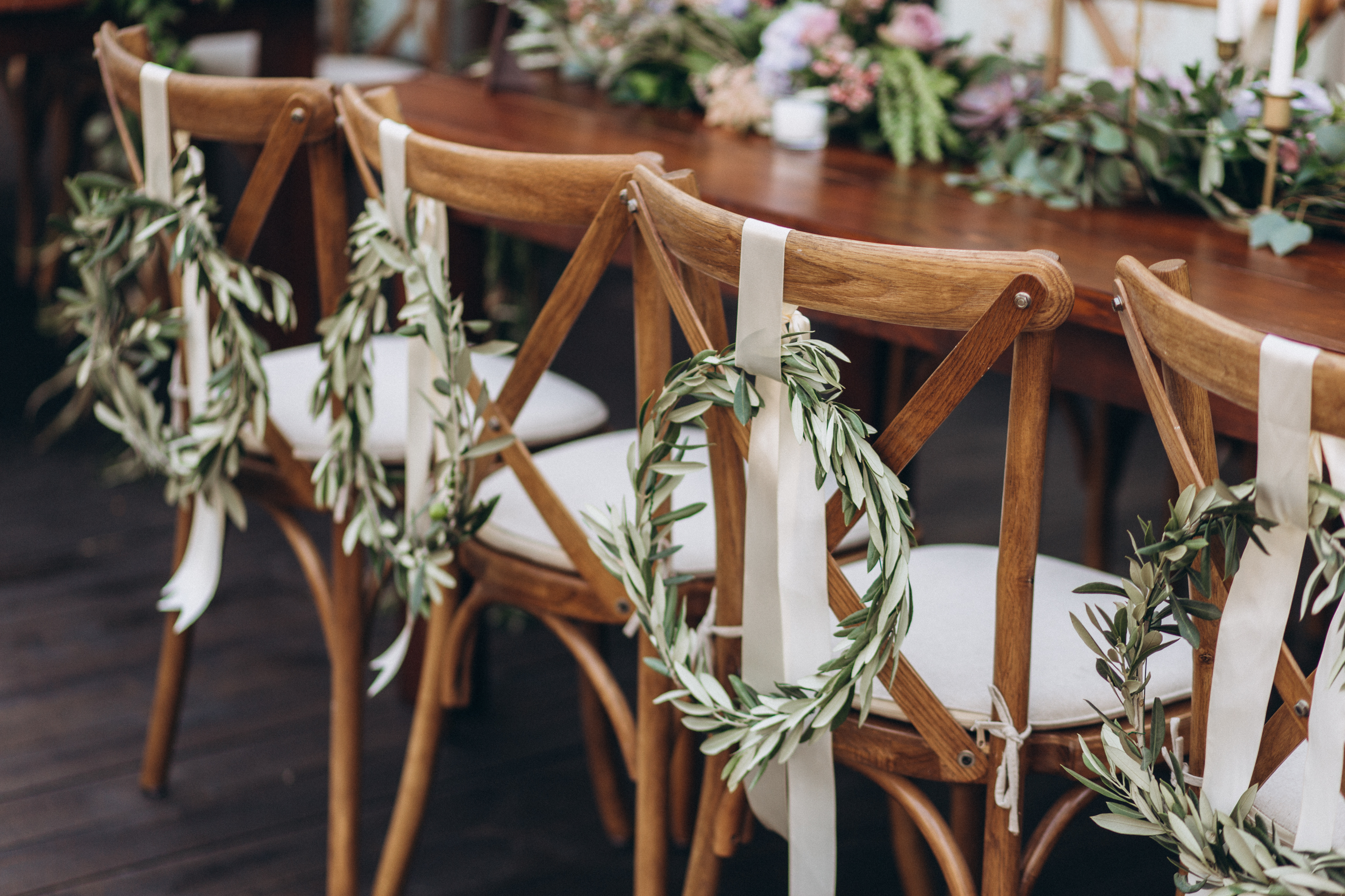 Decorated wooden chairs