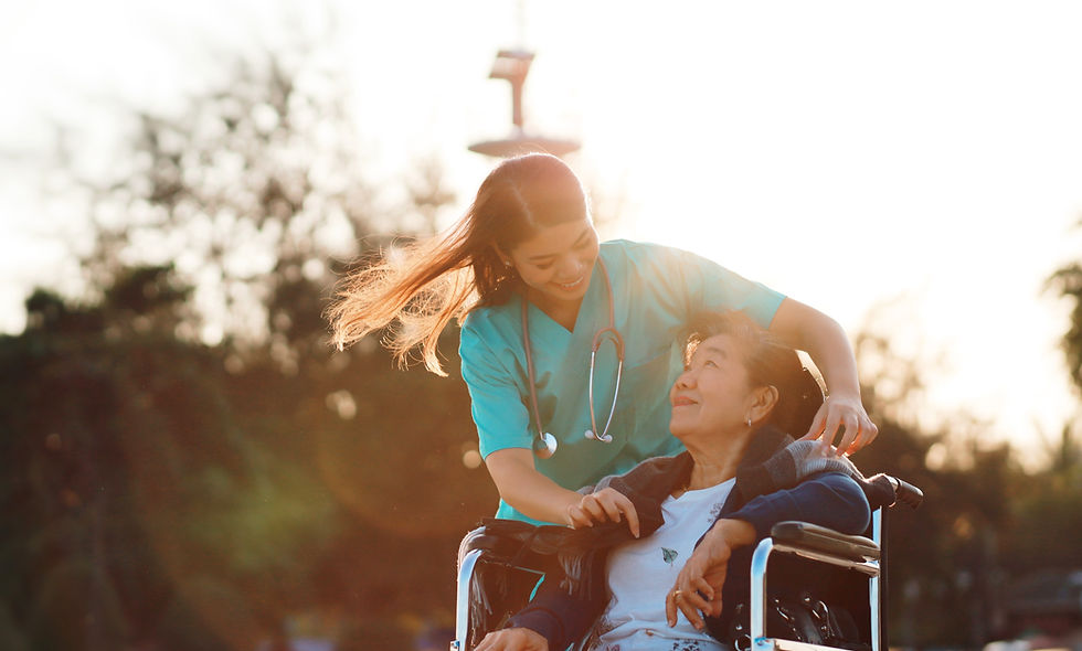 A nurse taking card of old patient