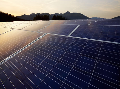 Solar plant at evening twilight